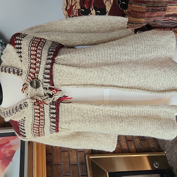 Free People cardigan wool angora blend single button closure fair isle tan brown - Picture 1 of 16